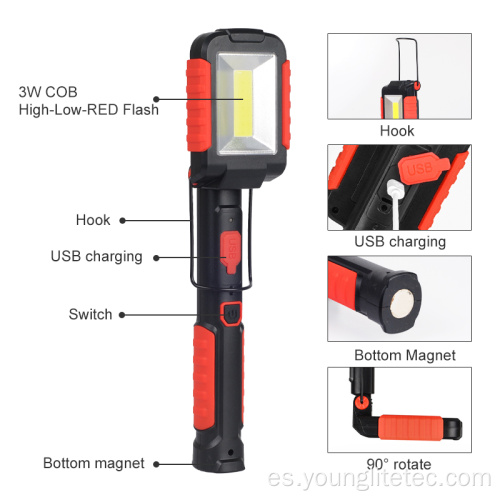 Luz de trabajo plegable magnética recargable de mano flexible